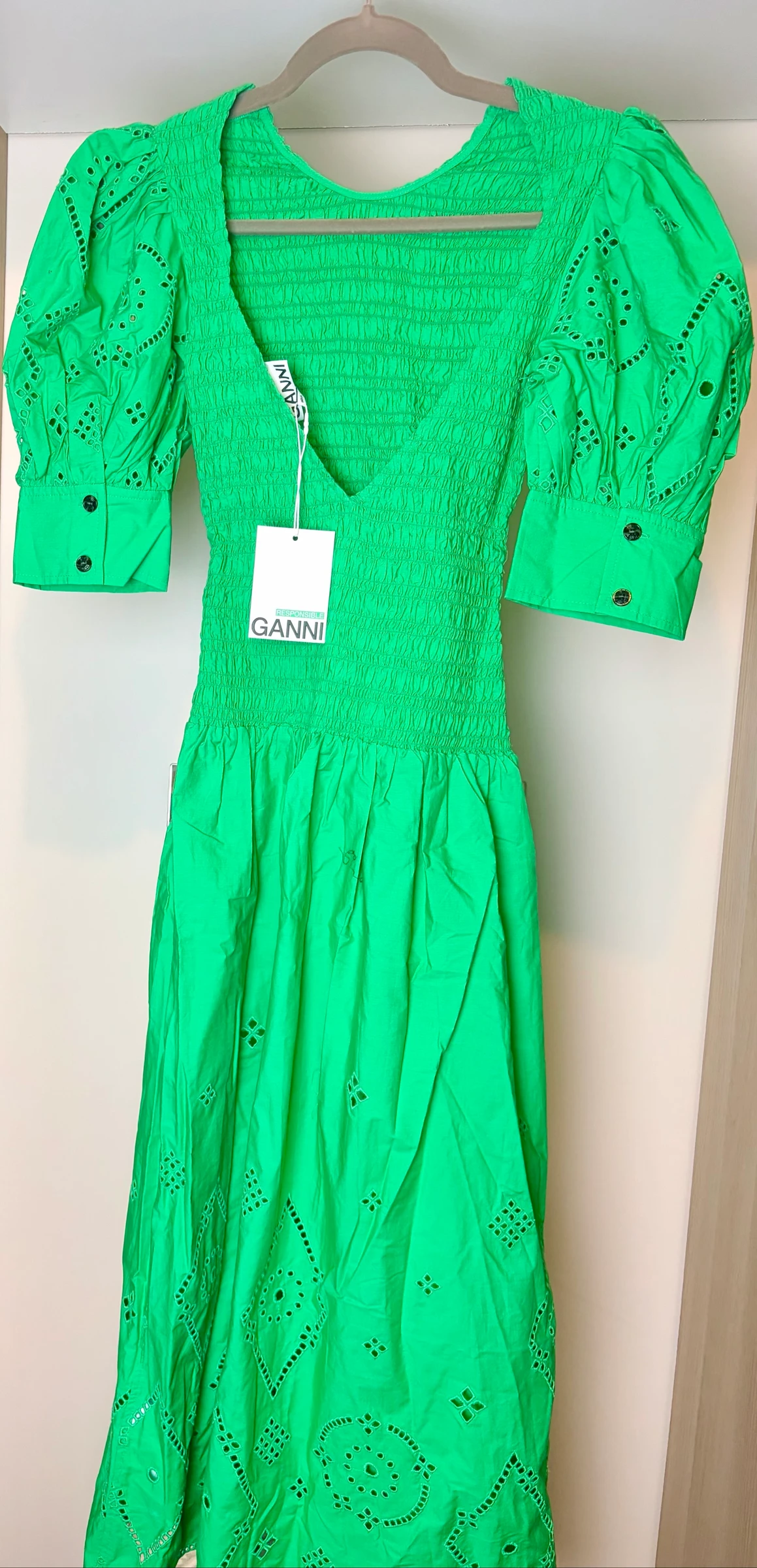 Vestido Ganni verde com bordado inglês tamanho 32 – photo 5